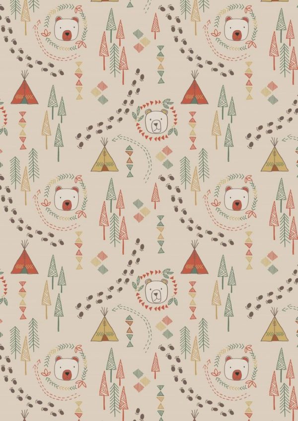 Lewis & Irene Fabrics Big Bear Little Bear Wigwam Woods On Milky Tea