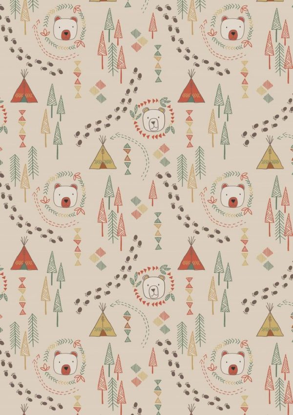 Lewis & Irene Fabrics Big Bear Little Bear Wigwam Woods On Milky Tea