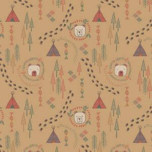 Lewis & Irene Fabrics Big Bear Little Bear Wigwam Woods On Biscuit