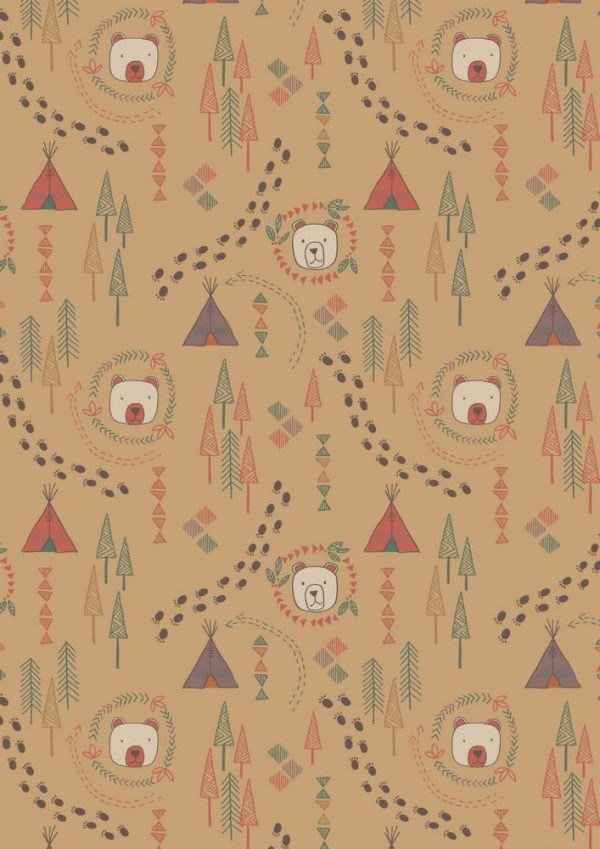 Lewis & Irene Fabrics Big Bear Little Bear Wigwam Woods On Biscuit