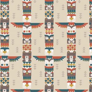 Lewis & Irene Fabrics Big Bear Little Bear Totem On Milky Tea