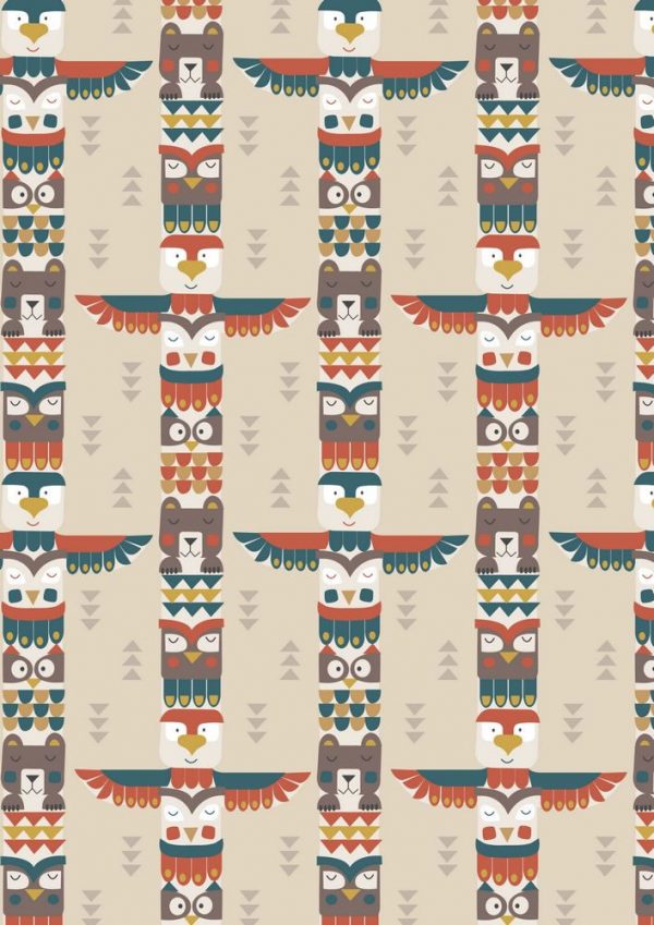 Lewis & Irene Fabrics Big Bear Little Bear Totem On Milky Tea