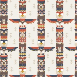 Lewis & Irene Fabrics Big Bear Little Bear Totem On Cream