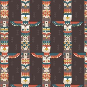 Lewis & Irene Fabrics Big Bear Little Bear Totem On Chocolate