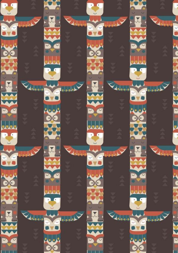 Lewis & Irene Fabrics Big Bear Little Bear Totem On Chocolate