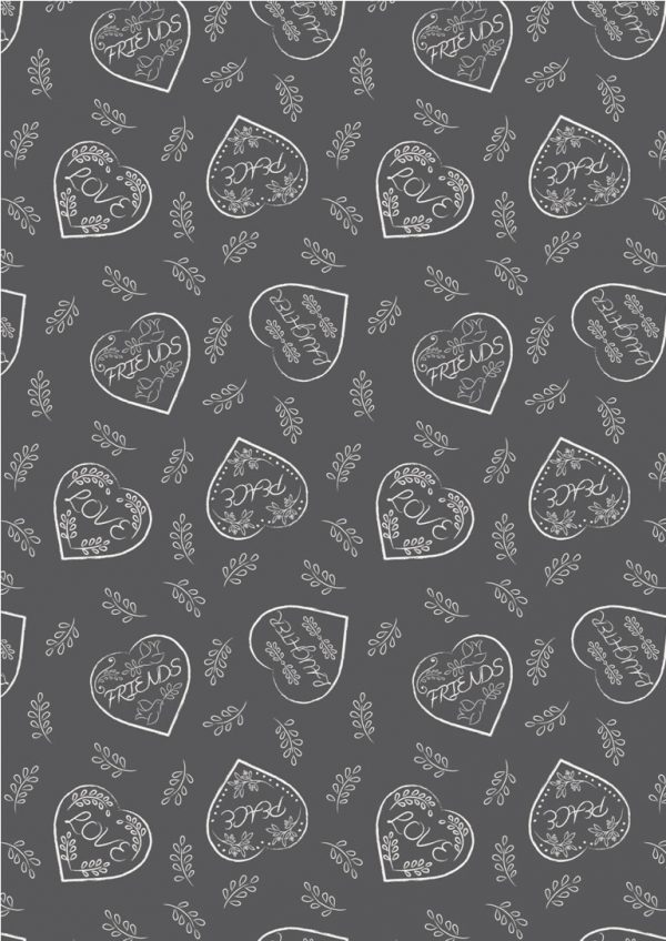 Lewis & Irene Fabrics Dove House Chalk Hearts on Slate Grey