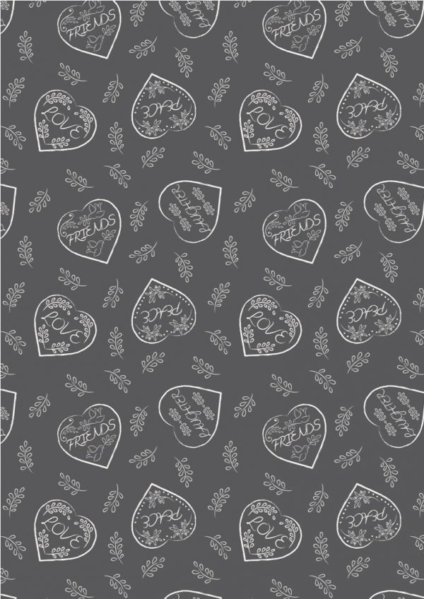 Lewis & Irene Fabrics Dove House Chalk Hearts on Slate Grey