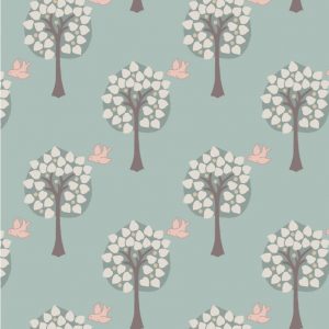 Lewis & Irene Fabrics Dove House Love Tree Duck Egg