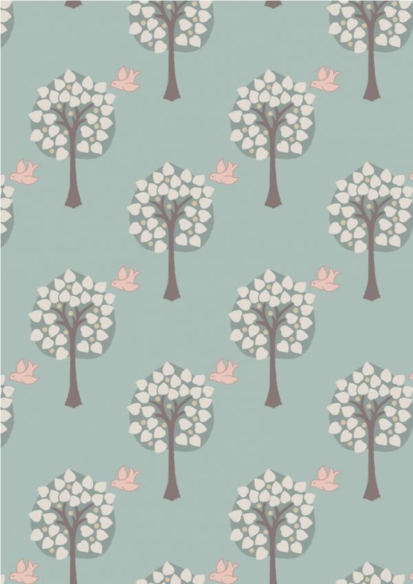 Lewis & Irene Fabrics Dove House Love Tree Duck Egg