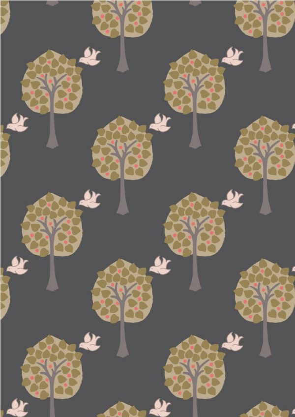 Lewis & Irene Fabrics Dove House Love Tree Grey