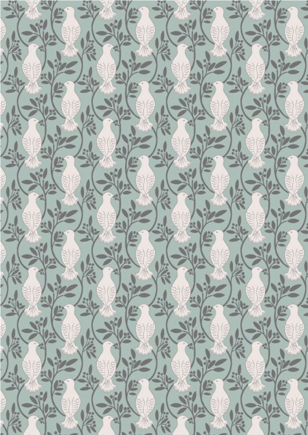 Lewis & Irene Fabrics Dove House Doves on Duck Egg