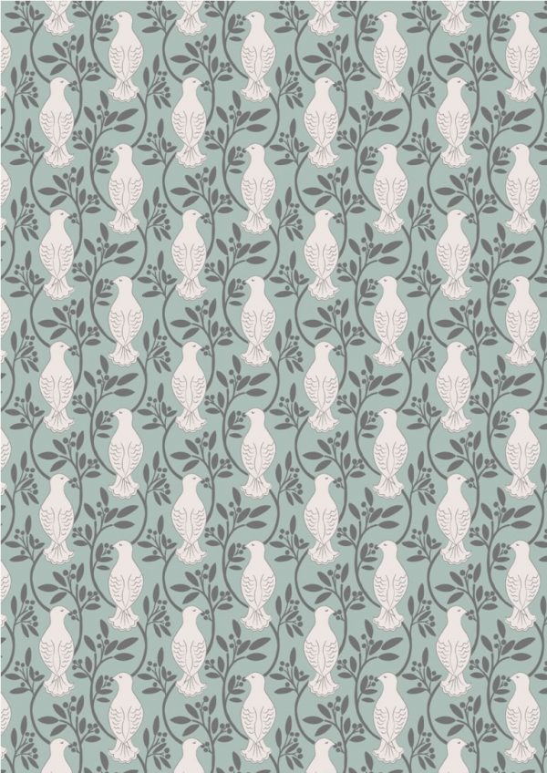 Lewis & Irene Fabrics Dove House Doves on Duck Egg