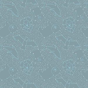 Lewis & Irene Fabrics To the Moon and Back Constellations on Blue Grey