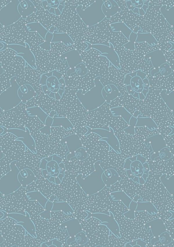 Lewis & Irene Fabrics To the Moon and Back Constellations on Blue Grey