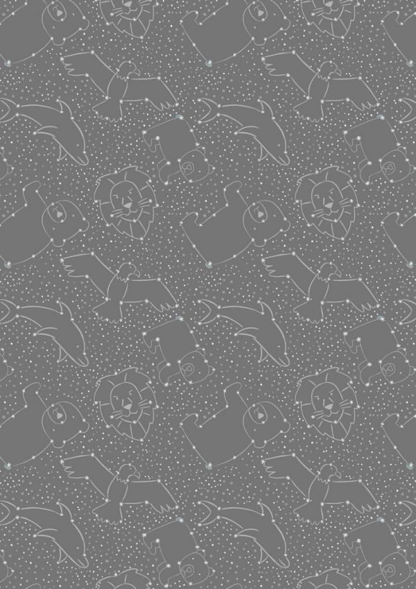 Lewis & Irene Fabrics To the Moon and Back Star Constellations Dark Grey