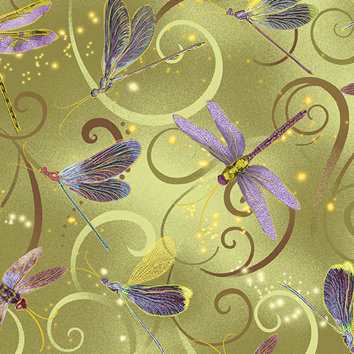 Benartex Fabrics Dance of the Dragonfly Celedon