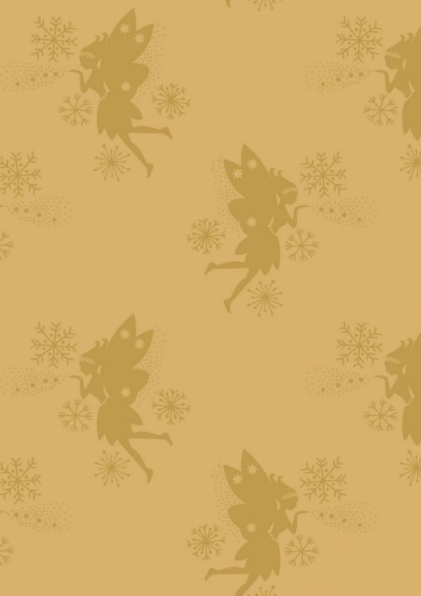 Lewis & Irene Fabrics Make A Christmas Wish Metallic Gold Fairies On Gold