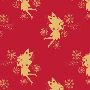 Lewis & Irene Fabrics Make A Christmas Wish Gold Metallic Fairies On Red