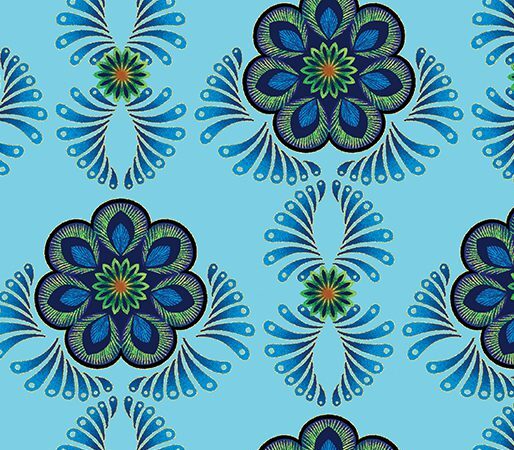 Benartex Rhapsody in Blue Feather Medallion Aqua