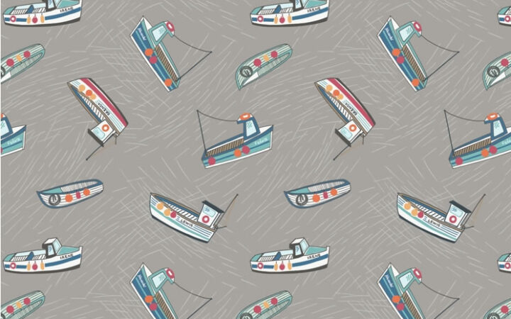 Lewis & Irene Harbour Side Fishing Boats Grey