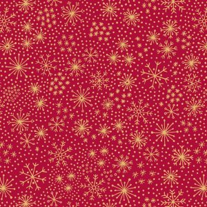 Lewis & Irene Fabrics Make A Christmas Wish Gold Metallic Snowflakes On Red