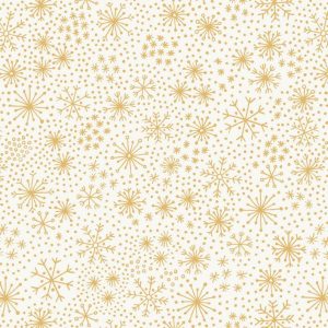 Lewis & Irene Fabrics Make A Christmas Wish Gold Metallic Snowflakes On Snow