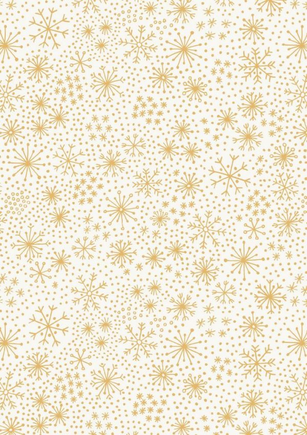 Lewis & Irene Fabrics Make A Christmas Wish Gold Metallic Snowflakes On Snow