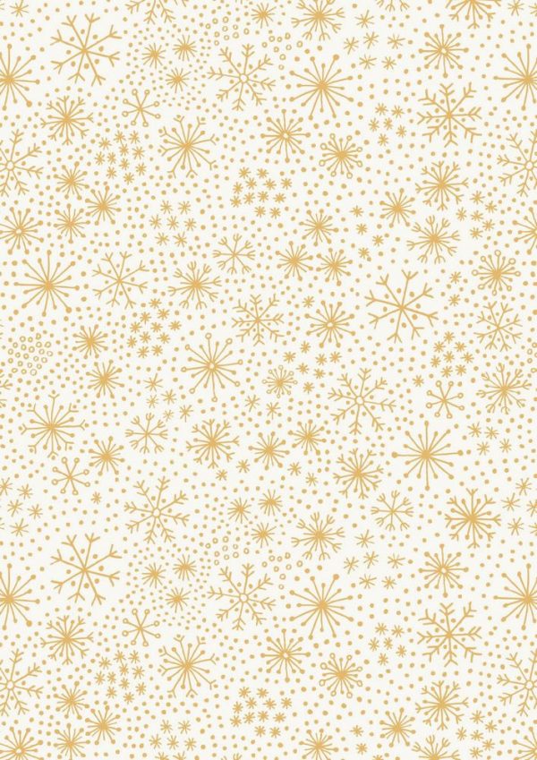 Lewis & Irene Fabrics Make A Christmas Wish Gold Metallic Snowflakes On Snow