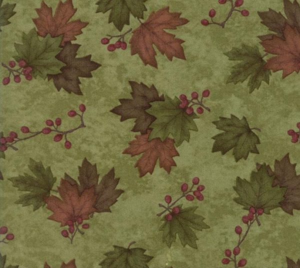 Moda Fabrics Country Road Maple Leaves on Moss Green