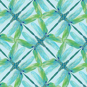 Benartex Fabrics Dance of the Dragonfly Geo Pinwheel Aqua & Green