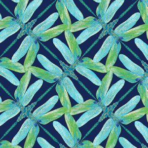 Benartex Fabrics Dance of the Dragonfly Aqua & Navy Geo Pinwheel