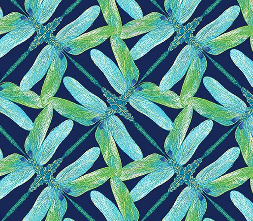 Benartex Dance of the Dragonfly Aqua Geo Pinwheel