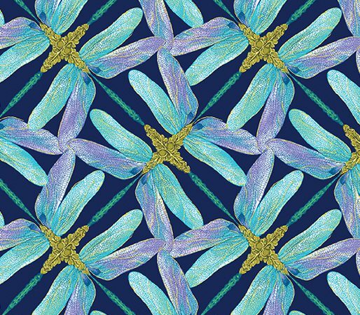 Benartex Dance of the Dragonfly Navy Geo Pinwheel
