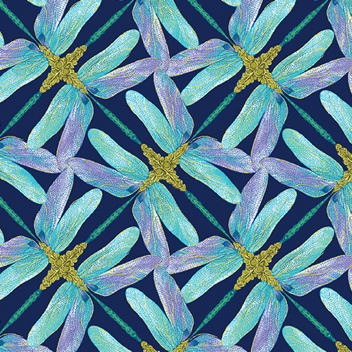 Benartex Fabrics Dance of the Dragonfly Navy & Periwinkle Geo Pinwheel