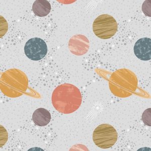 Lewis & Irene Fabrics To the Moon and Back Planets On Silver