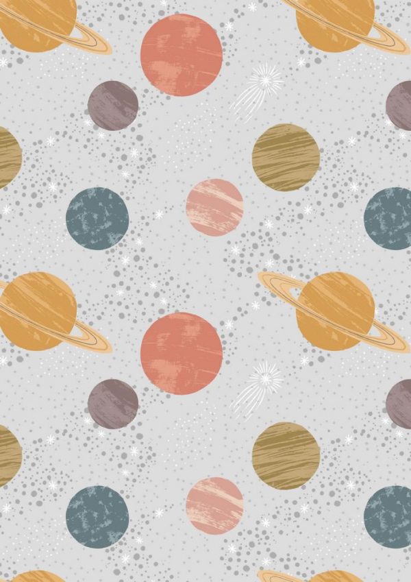 Lewis & Irene Fabrics To the Moon and Back Planets On Silver