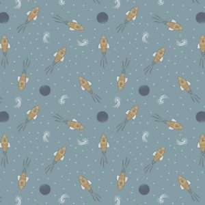 Lewis & Irene Fabrics To the Moon and Back Rockets On Blue Grey