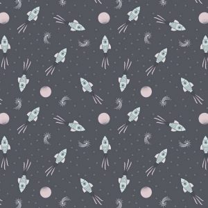 Lewis & Irene Fabrics To the Moon and Back Rockets on Dark Grey