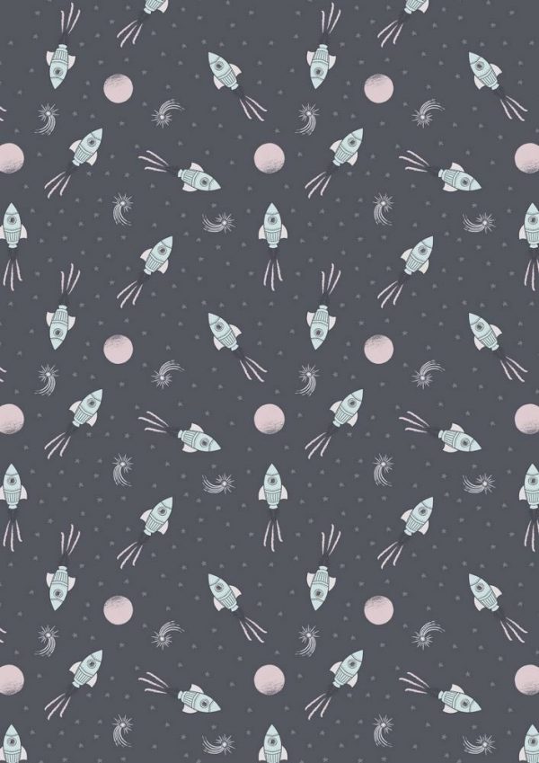 Lewis & Irene Fabrics To the Moon and Back Rockets on Dark Grey
