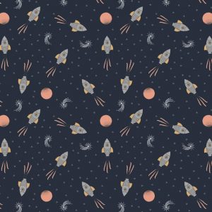 Lewis & Irene Fabrics To the Moon and Back Rockets On Midnight