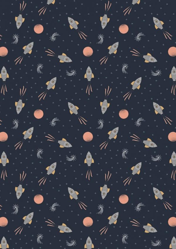 Lewis & Irene Fabrics To the Moon and Back Rockets On Midnight