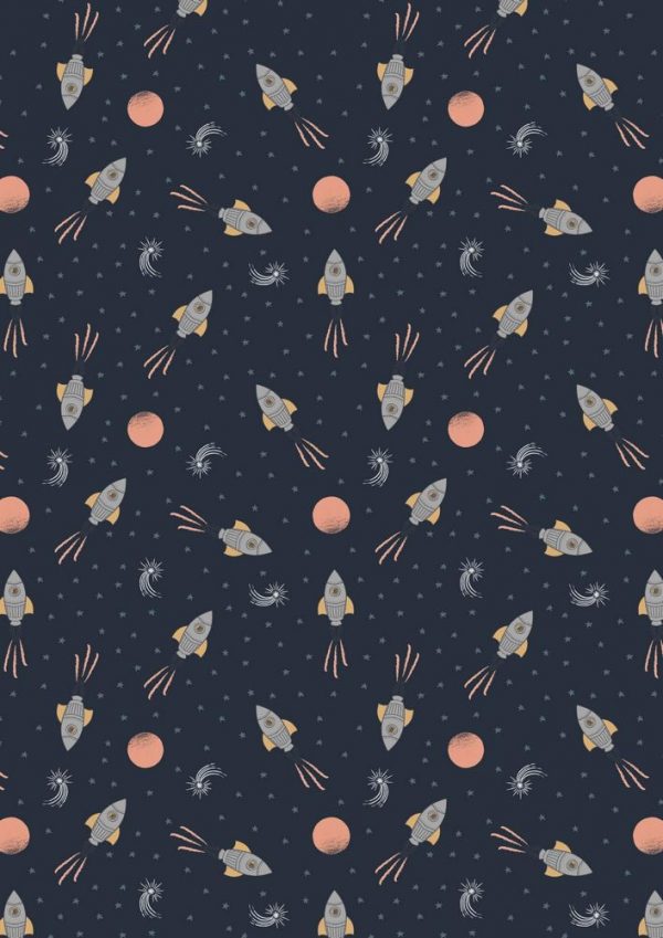 Lewis & Irene Fabrics To the Moon and Back Rockets On Midnight