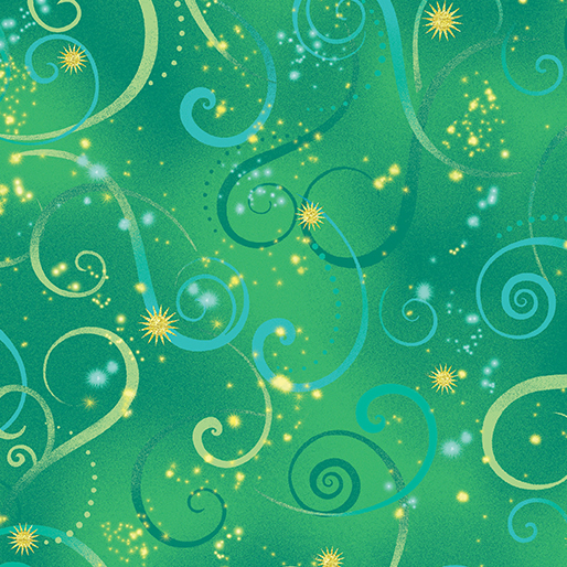 Benartex Fabrics Dance of the Dragonfly Emerald GreenSwirling Sky