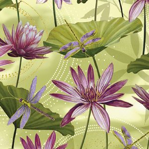 Benartex Fabrics Dance of the Dragonfly Waterlily Pool Green