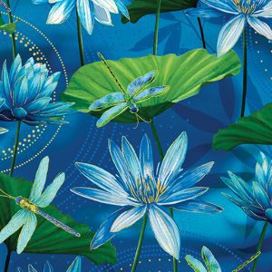 Benartex Dance of the Dragonfly Waterlily Pool Ultra Marine Fabric