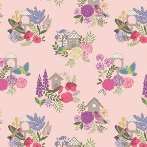 Lewis & Irene Fabric Grandma's Garden Bird Houses Pink
