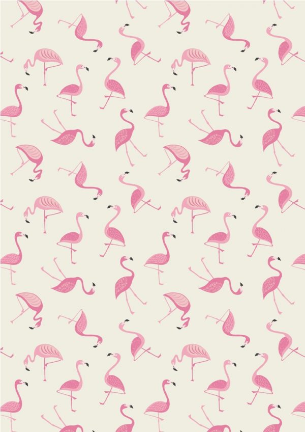 Lewis & Irene Fabrics Tropicana Flamingo On White