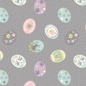 Lewis & Irene Fabrics Salisbury Spring Painted Eggs On Grey