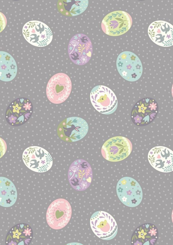 Lewis & Irene Fabrics Salisbury Spring Painted Eggs On Grey