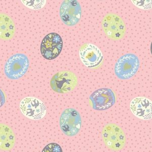 Lewis & Irene Fabrics Salisbury Spring Painted Eggs On Pink